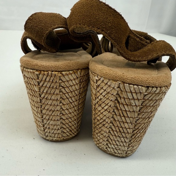 Minnetonka Central Leather Suede Moccasin Wedge Fringe Sandals Size 7‎ Brown - Picture 7 of 8